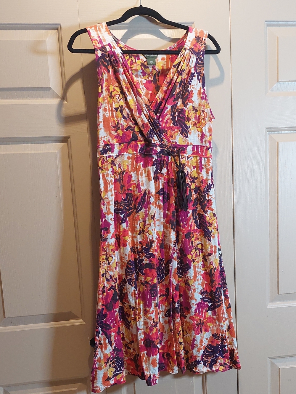 Eddie Bauer Pink Multi Floral Wrap-Style Midi Dress